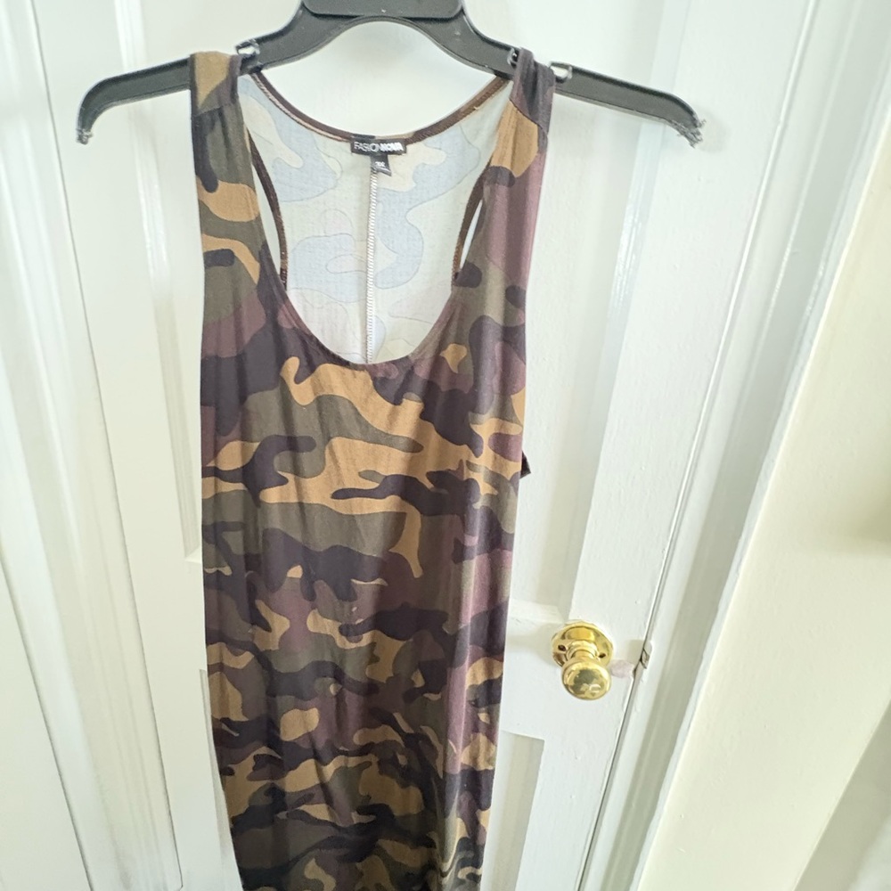 Fashion Nova Camo Midi Dress in Olive, Brown and Black
